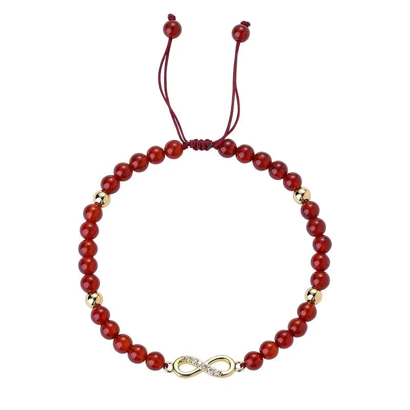 Natural red agate beads bracelet hand-woven diamond shape beads electroplating finish unisex ethnic style