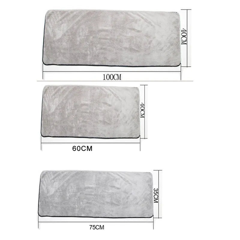 75x35cm and 60x40cm microfiber car drying towel shown flat