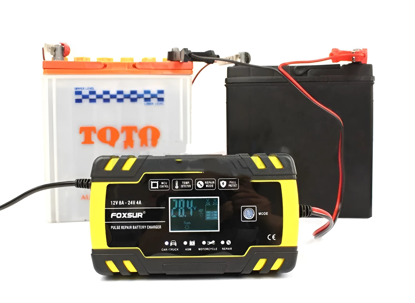 12V 24V dual output battery charger with digital screen display for car motorcycle truck