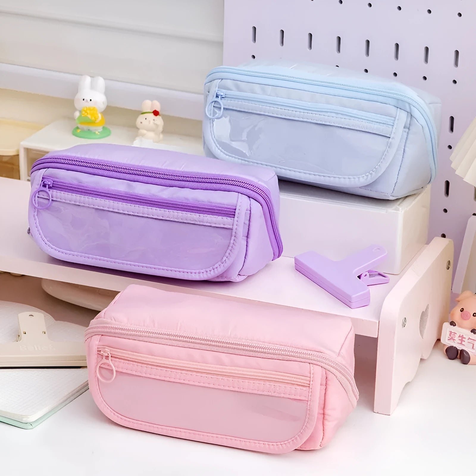 Korean-style canvas pencil box with ten-layer flip design in multiple colour options