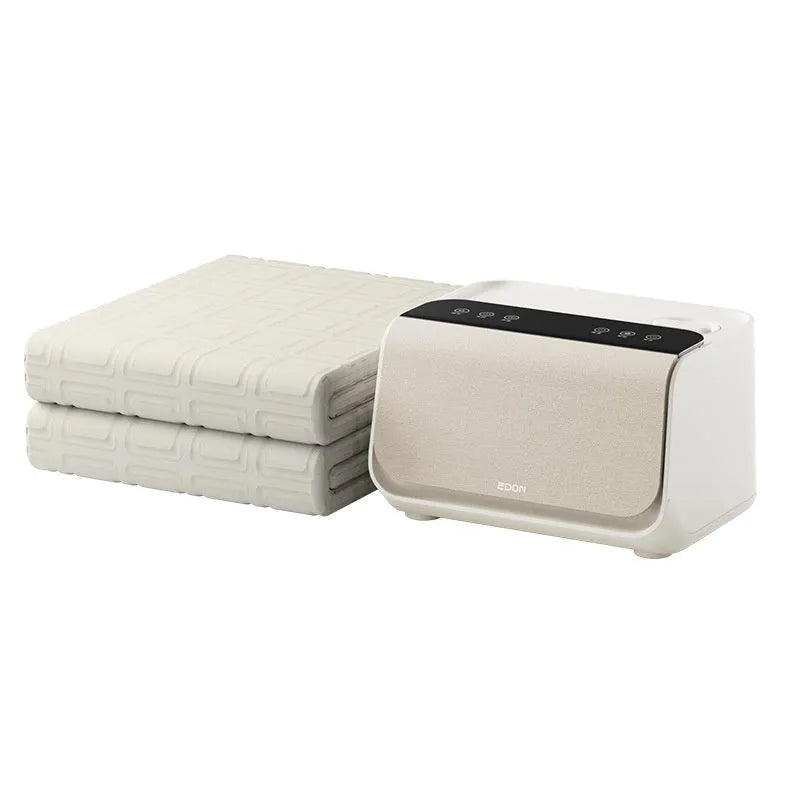 Aideng white electric water blanket with smart host controller on a bed