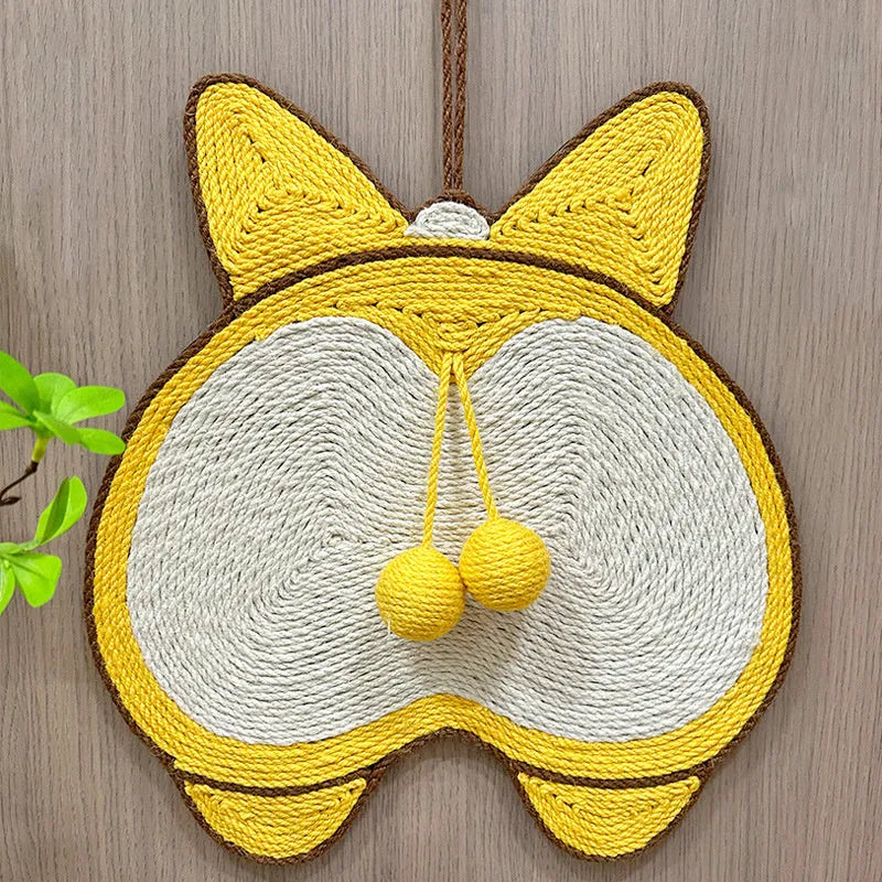 Yellow Corgi-design sisal cat scratching board with anti-slip base measuring 37x40cm