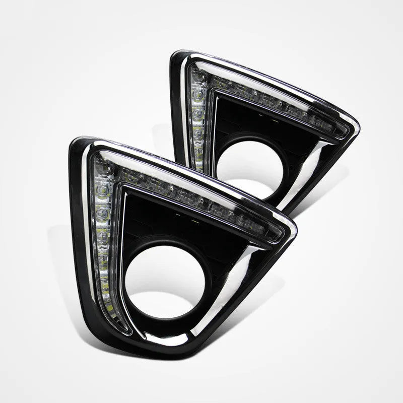 Pair of LED daytime running lights for Mazda CX-5 with electroplated housing.