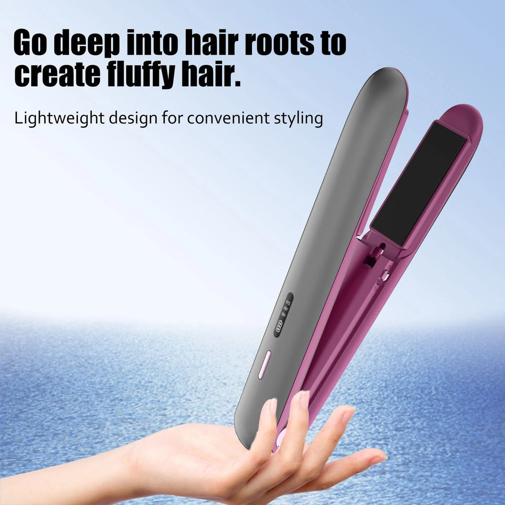 Moon shadow grey wireless hair straightener with tourmaline ceramic plates and temperature display