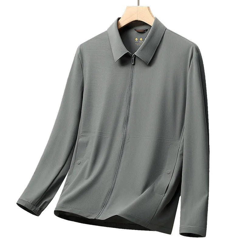 Summer lapels ice silk sun protection shirt in creamy-white, regular fit, for middle-aged men