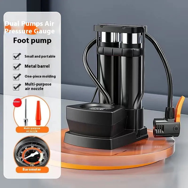 Foot tire pump for bicycle and motorcycle high pressure portable automobile air inflator with iron body and 170cm length