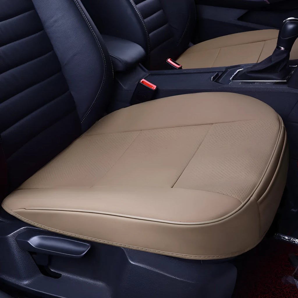 Car seat mat in beige with leather silk edge for front seat, fibre material