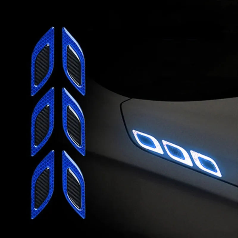 Blue and yellow reflective car bumper warning strips showing 17mm width and resin material construction
