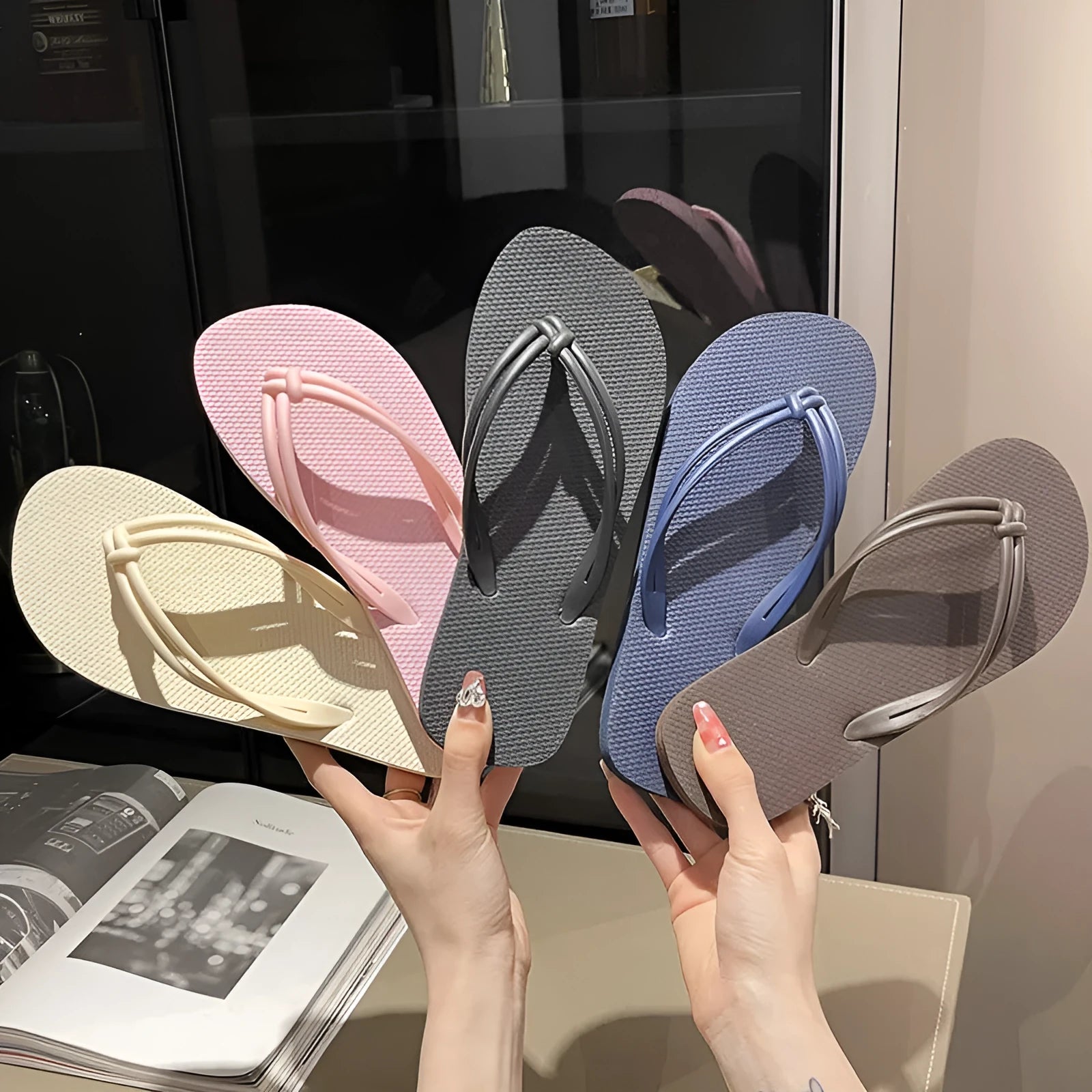 PVC men's casual flip flops with non-slip sole and toe covering in various colours