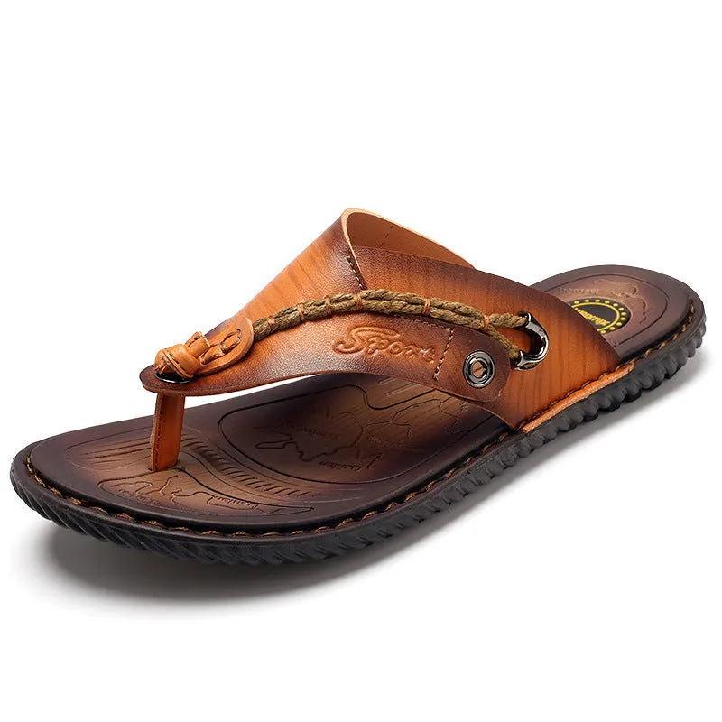 Men's non-slip casual slippers in black PU leather with a lightweight sole