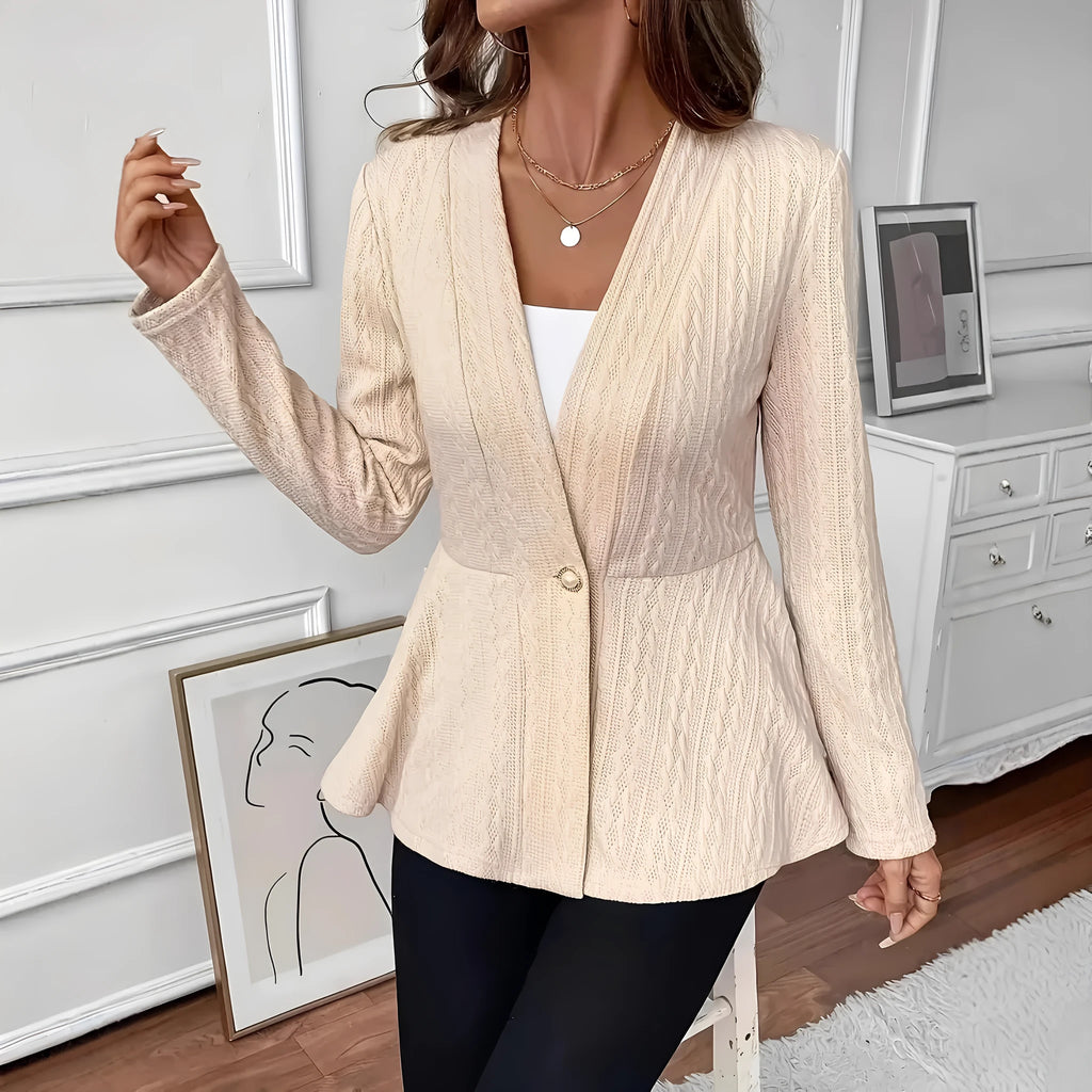 Women's apricot Jacquard pattern cardigan with one button front closure