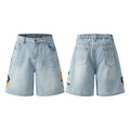 Retro workwear shorts in washed cotton fabric with half elastic waistband