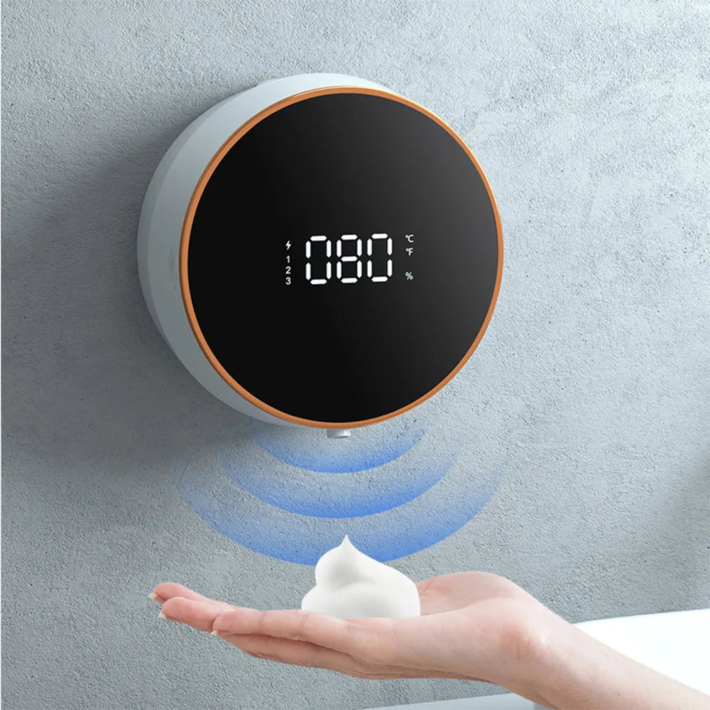 Smart auto sensing foam dispenser mounted on wall with USB charging cable