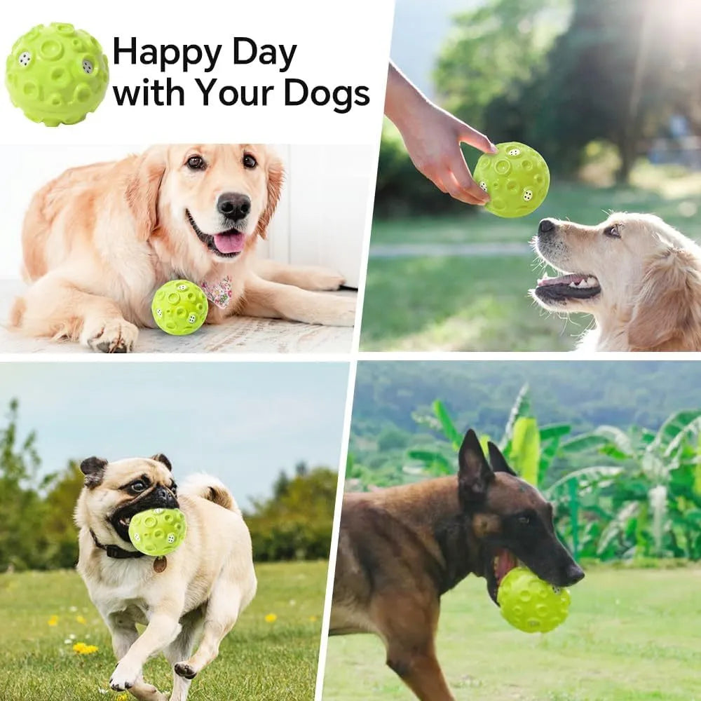Durable natural rubber dog chew toy ball in assorted colours with a textured surface.
