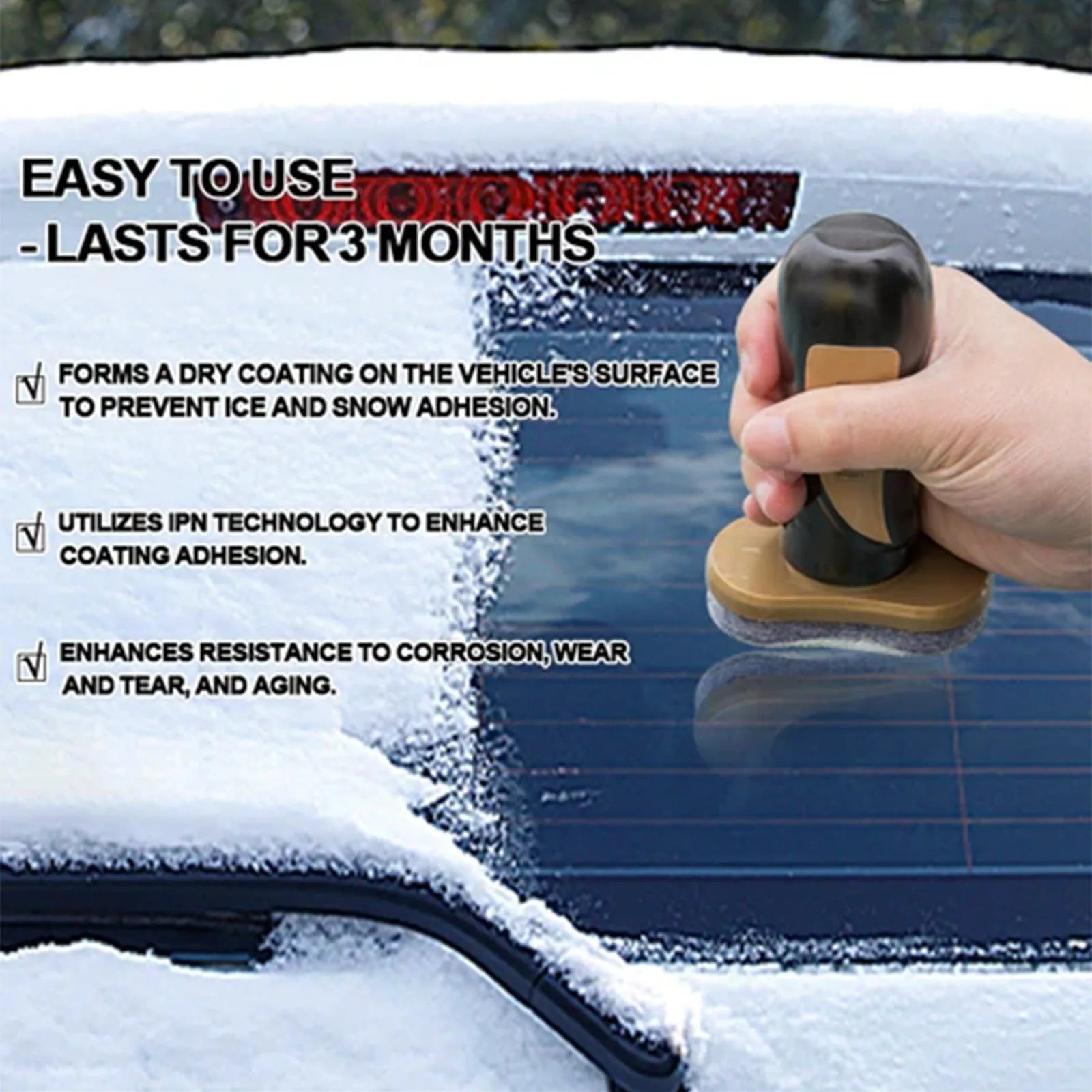 Compact PE car snow brush with hydrophobic nano coating for winter snow and ice removal