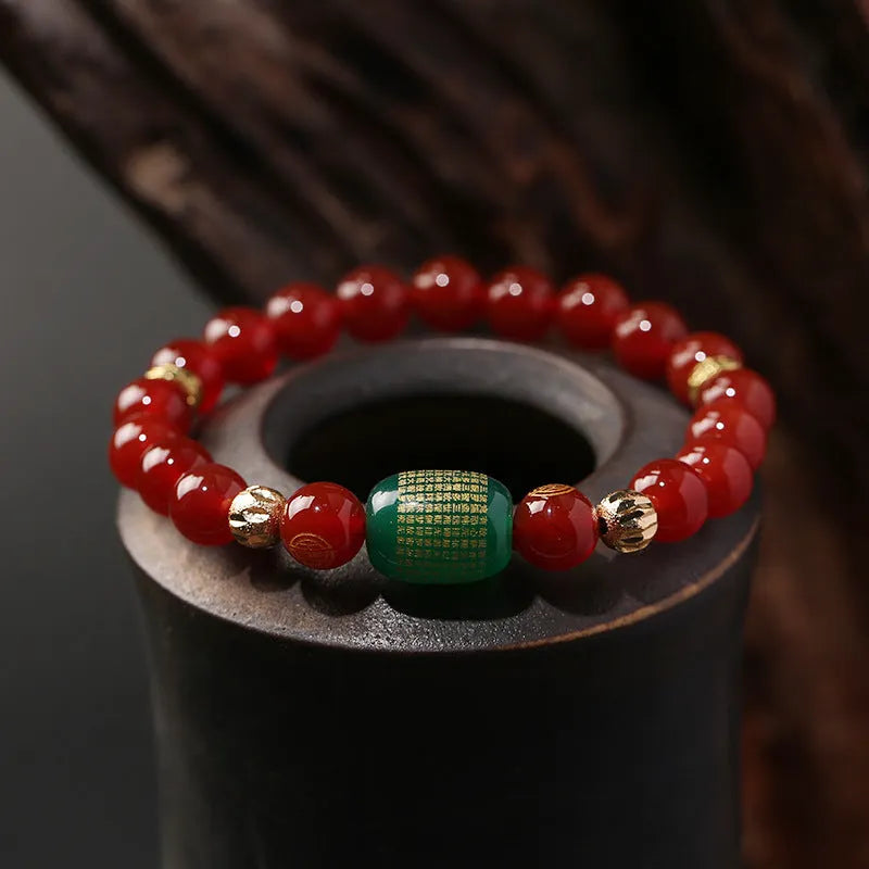 Red agate Guanyin bracelet edge rosary with auspicious patterns on polished agate beads