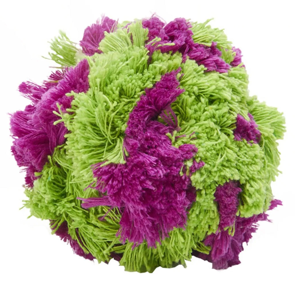 Purple plush dog knots seaweed ball toy with approximately 15cm diameter for chewing and fetch games