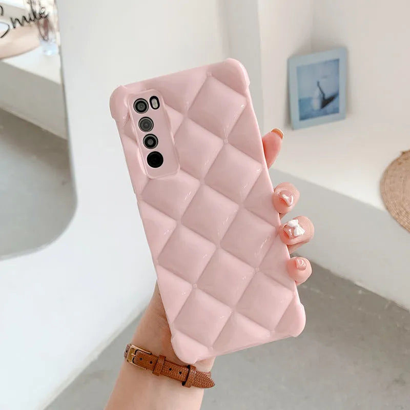 Silicone diamond cell phone case for Huawei, back cover, solid colour black, soft gel material