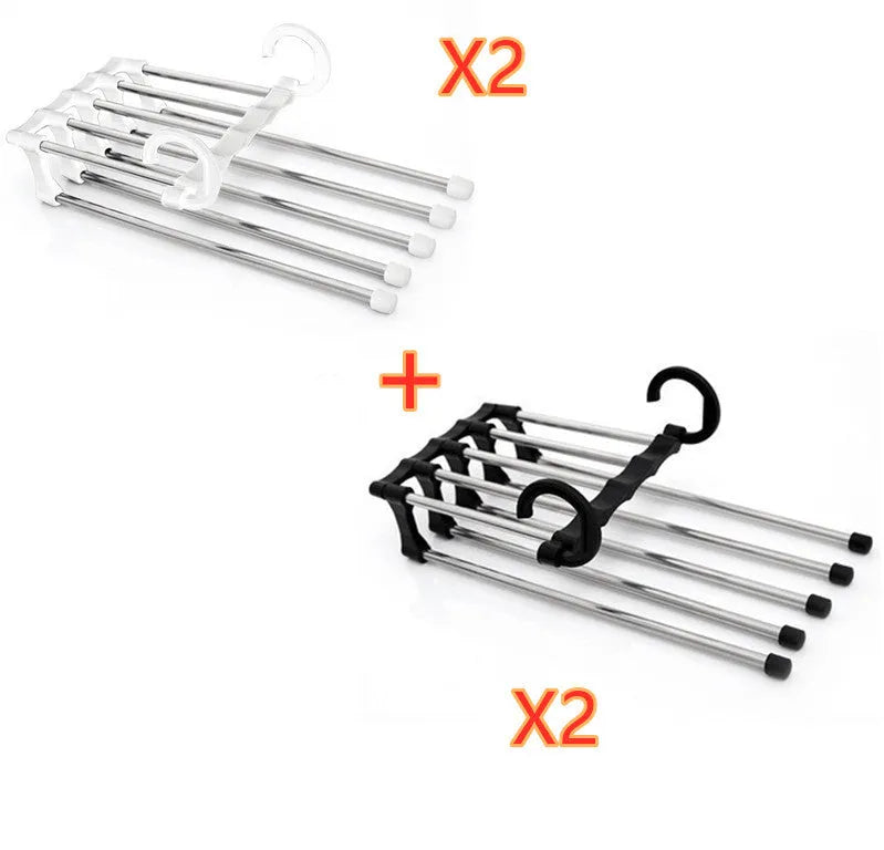 5 in 1 stainless steel pants hanger with five detachable booms and hooks on each rod end, black, 47x18cm