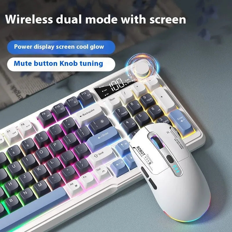 Wireless Bluetooth keyboard and mouse suit with mechanical feeling keys in blue white colour combination