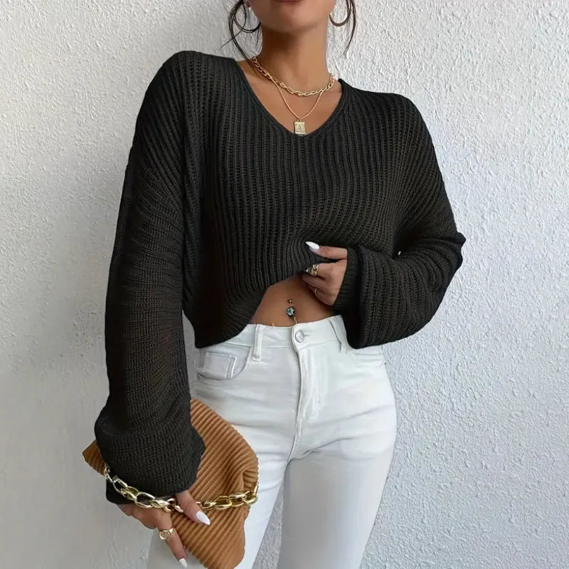 Women's casual long sleeve pullover top in solid colour with textured thread detailing