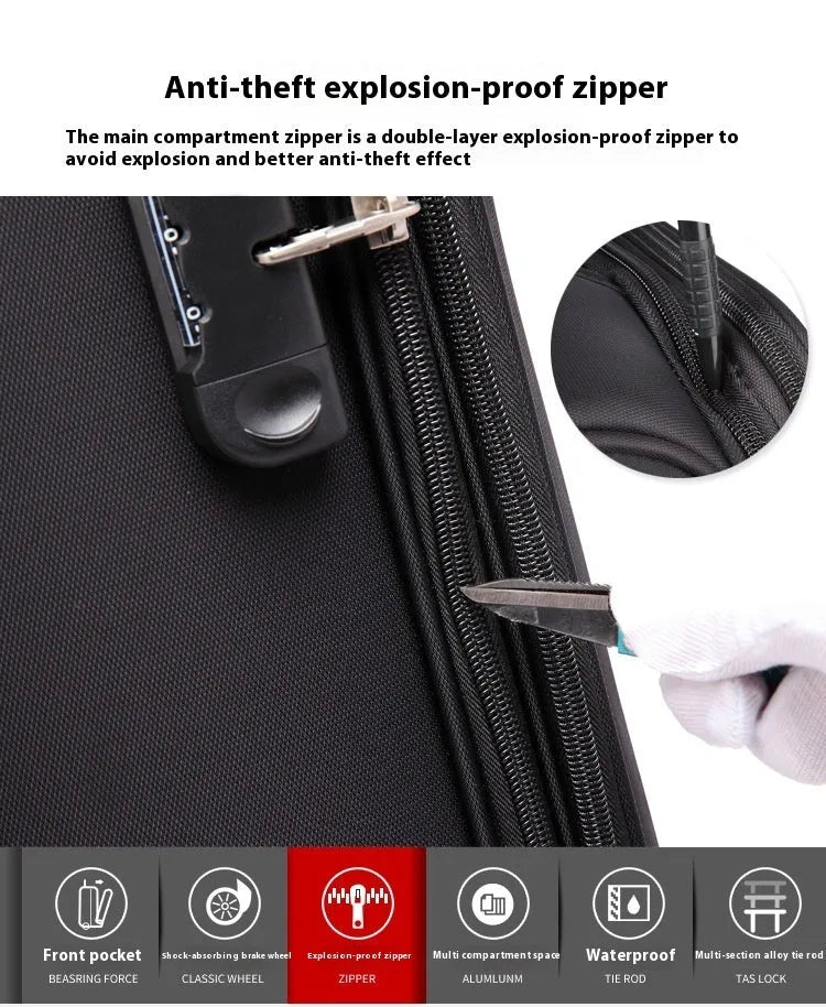 18 inch black Oxford cloth business travel suitcase with universal wheels and retractable handle