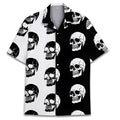 Men's digital print Cuban collar summer shirt in polyester fabric showing size range options