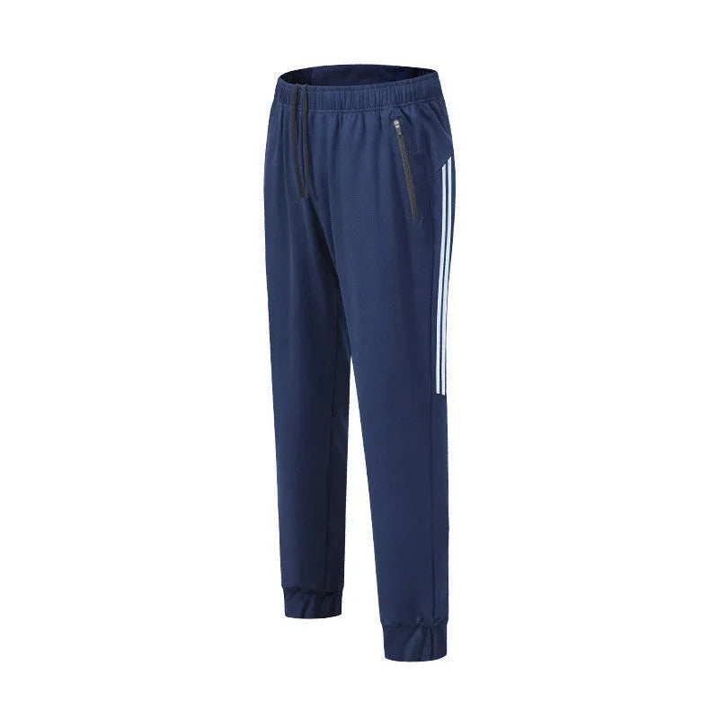 Men's black running trousers in polyester fabric with trousers-length legs for spring exercise