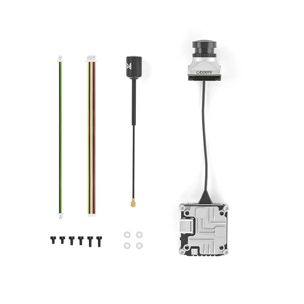 Silver Caddx Vista DJI FPV adapter kit with mounting screws, spacers and connection cables