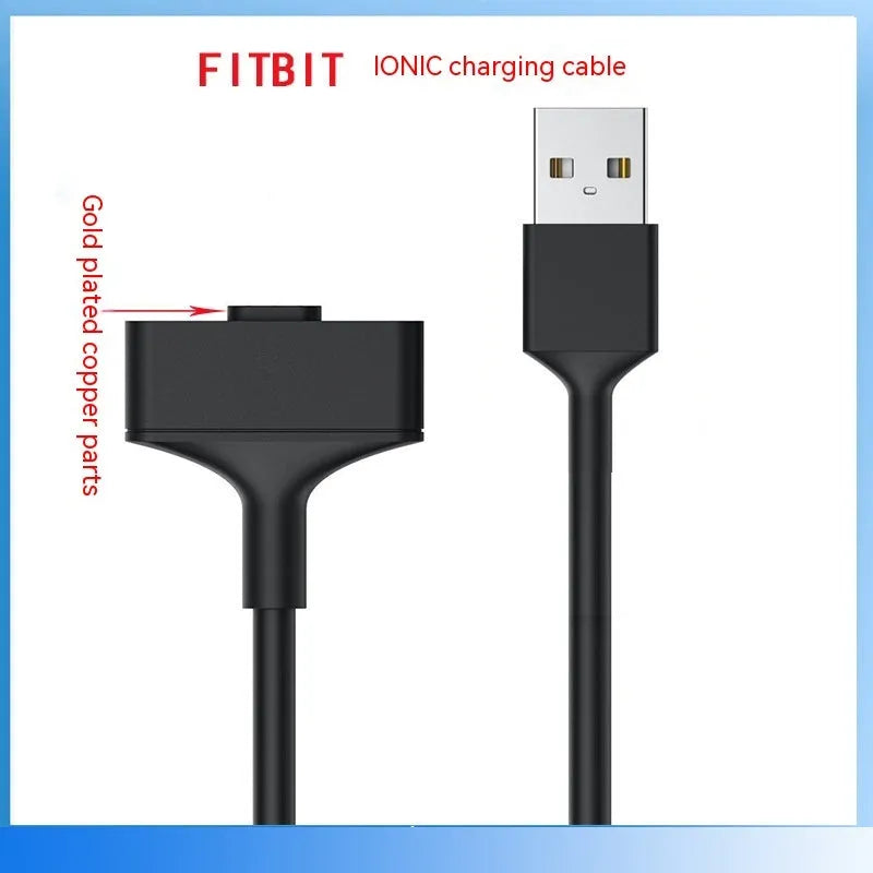Black magnetic charging cable for Fitbit Ionic and Alta HR smart watch with connector and pearlescent bag