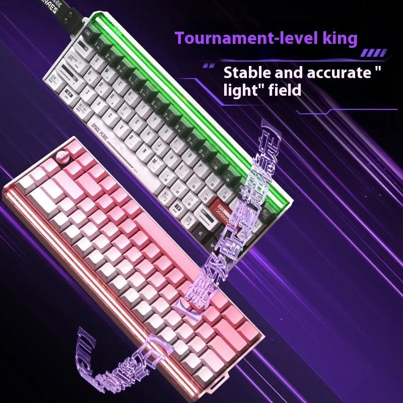 BOOM68 compact mechanical gaming keyboard with RGB lighting on a desk