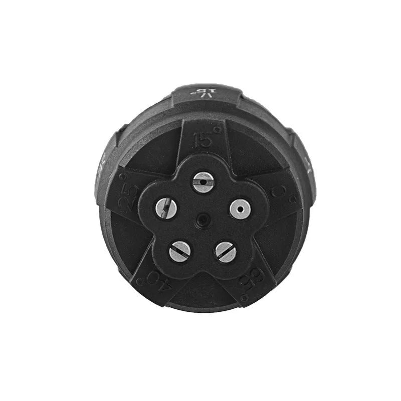 Five-in-one multi-functional spray nozzle for high-pressure water guns with engineering plastic construction
