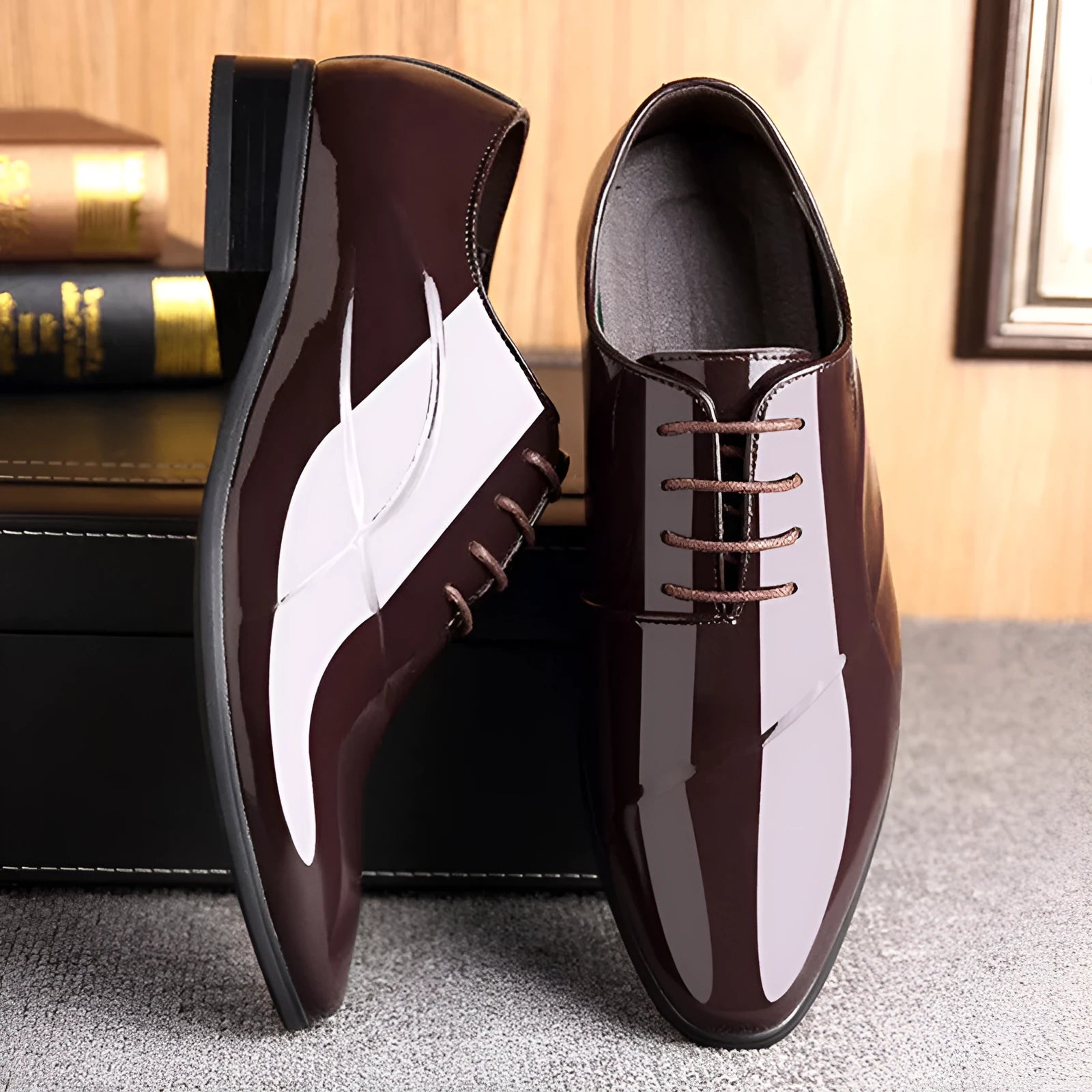 Men's business formal pointed toe shoes in black PU leather, size 38-48