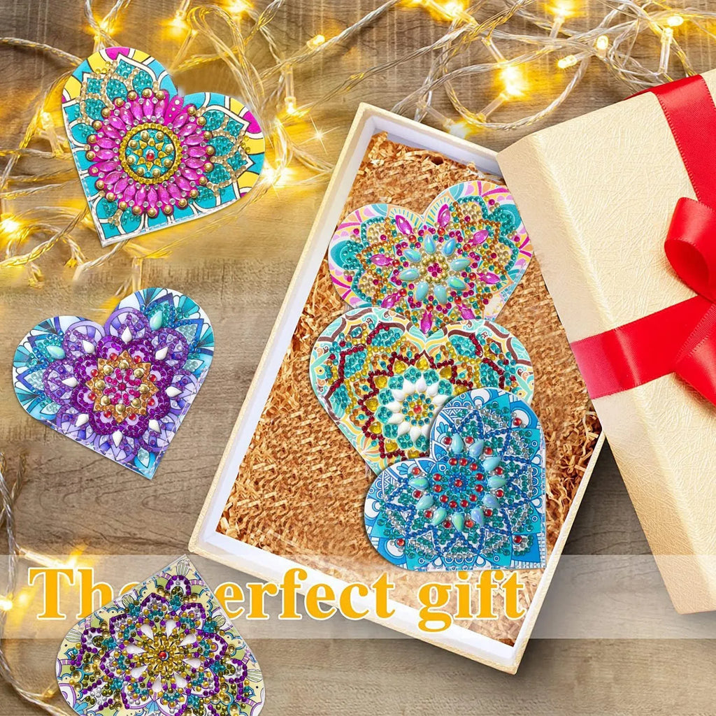 Six purple PU leather bookmarks with crystal flower decorations arranged together