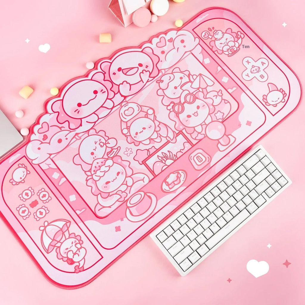 Hexagonal dragon crane machine design large mouse pad measuring 75cm by 40cm with wrist support