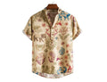 Man wearing a plus size loose fit cardigan shirt with a colourful 3D digital print pattern.