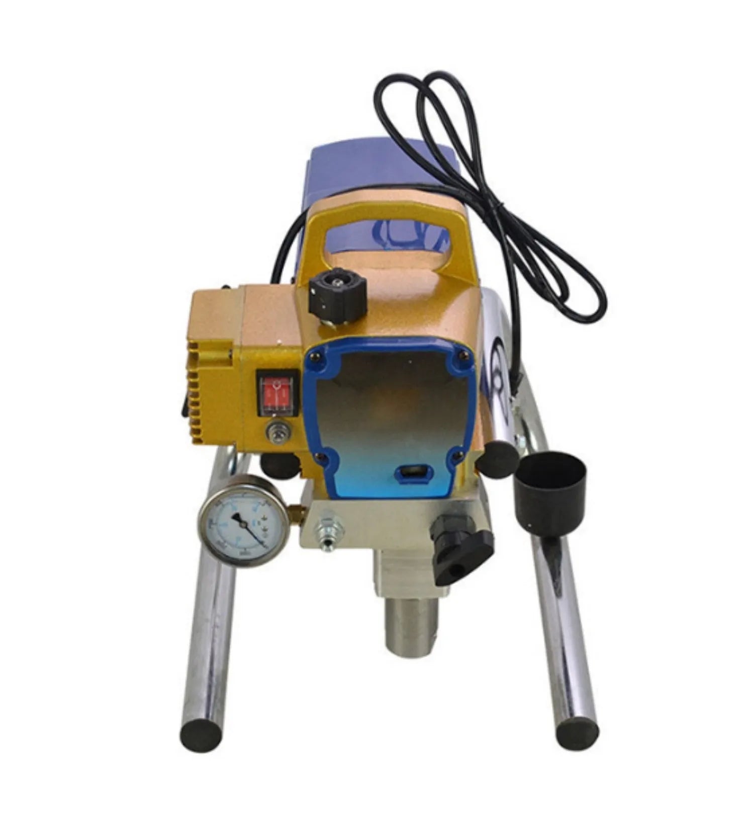 Blue 110V electric airless paint spraying machine with spray gun, extension rod, and accessories