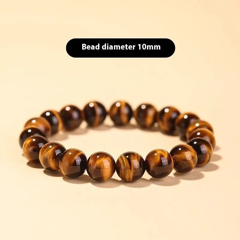 Ethnic style tigereye single circle Buddha rosary bracelet with natural stone beads in 6mm 8mm 10mm 12mm sizes on elastic cord