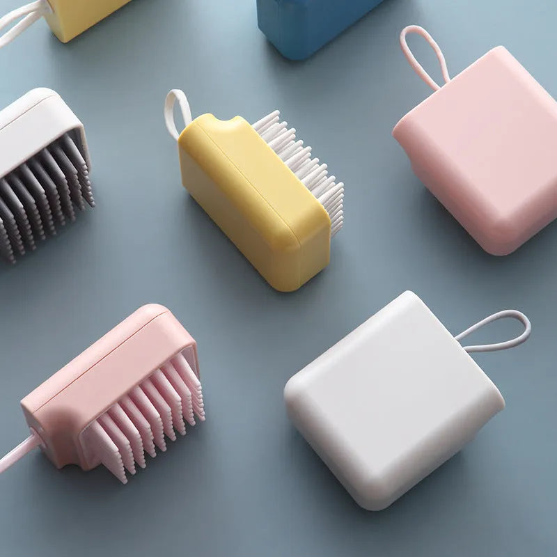 Pet dog cat bath brush with soft TPR prongs in blue colour, ergonomic design for wet and dry grooming
