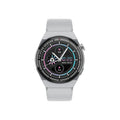 Black smartwatch with circular 1.39-inch screen on a silicone wrist strap, showing NFC payment and call interface.