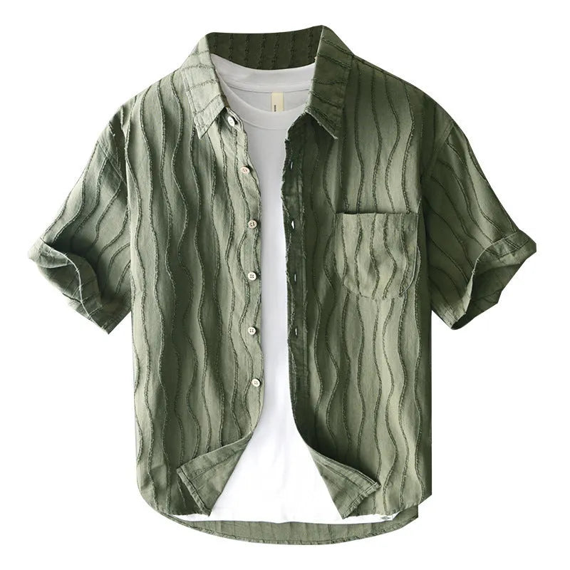 Men's pure cotton summer casual shirt in apricot colour with short sleeves and loose fit