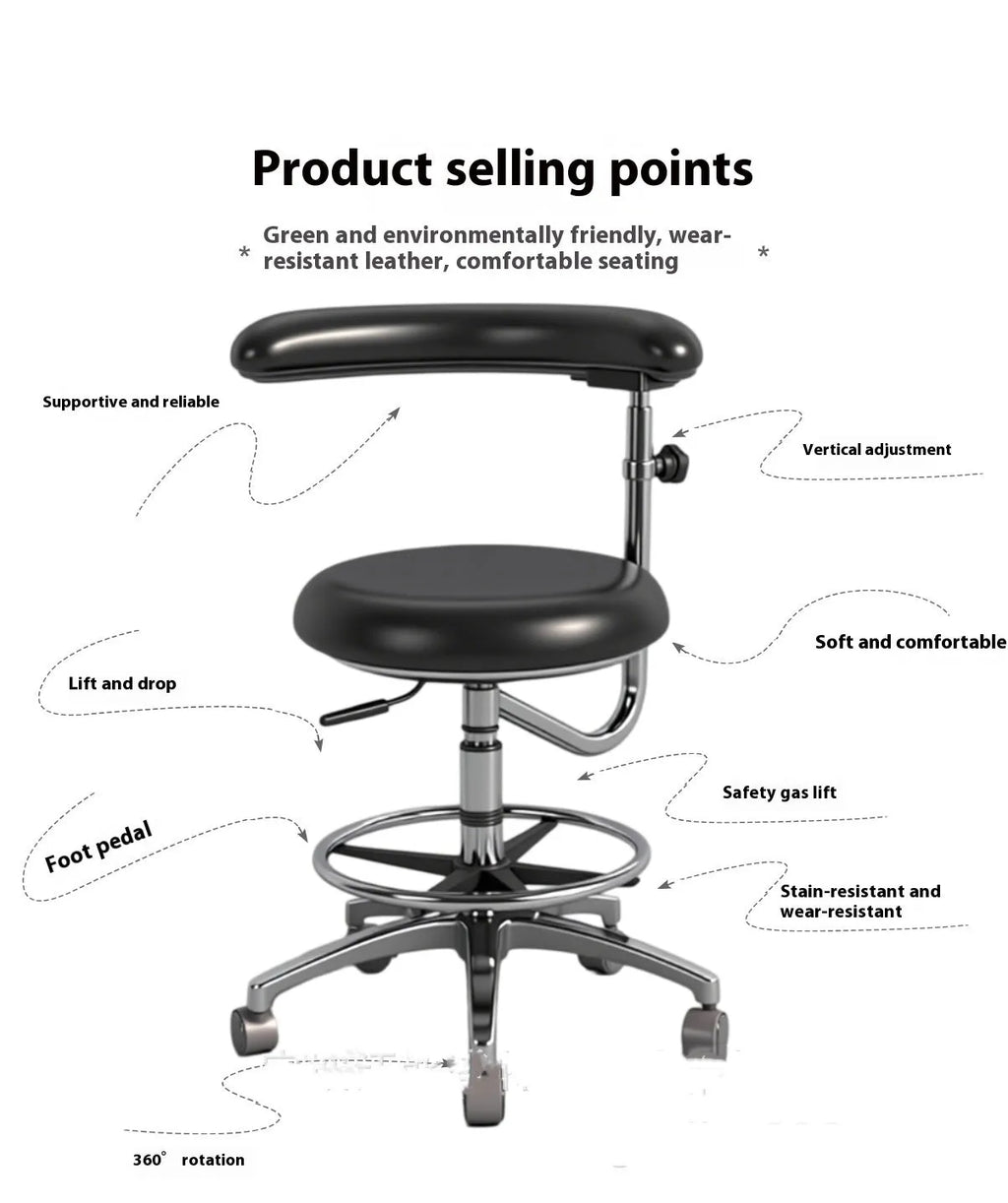 Black leather dental chair lift with hydraulic height adjustment for hospital use