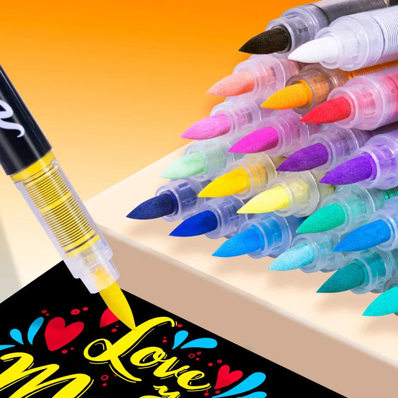 Set of straight liquid acrylic marker pens with soft head tips in various colours for art and graffiti