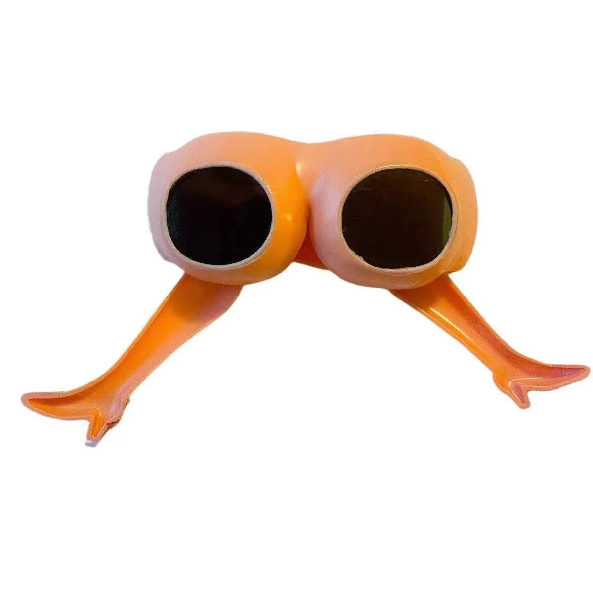 Orange novelty sunglasses with a leg and hip design theme and large rectangular lenses.