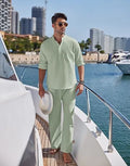 Cotton men's long sleeve trousers suit in solid colour for casual leisure wear