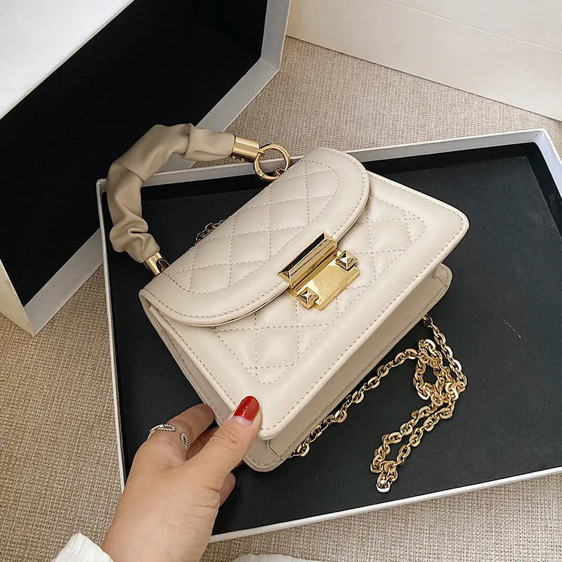 Korean style women's purple PU shoulder bag with rhombus square shape and crossbody strap