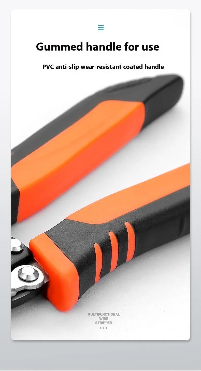 Automatic wire stripping pliers tool with professional steel construction for electrical cable preparation