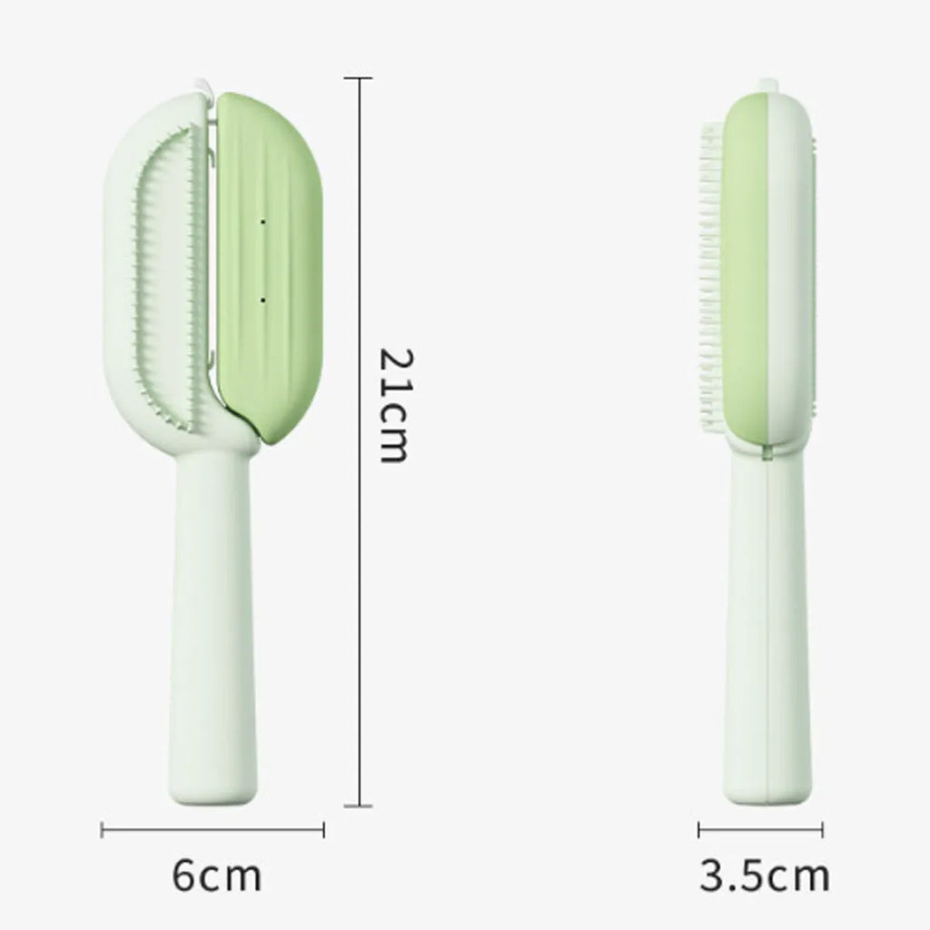 Blue pet grooming comb with water tank cleaning system for dog and cat hair removal
