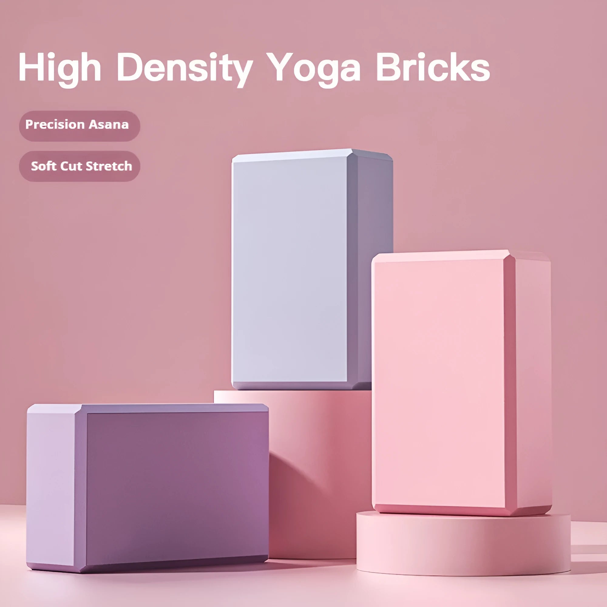 Blue high-density EVA foam yoga block with hexagonal ridges, measuring 23cm long