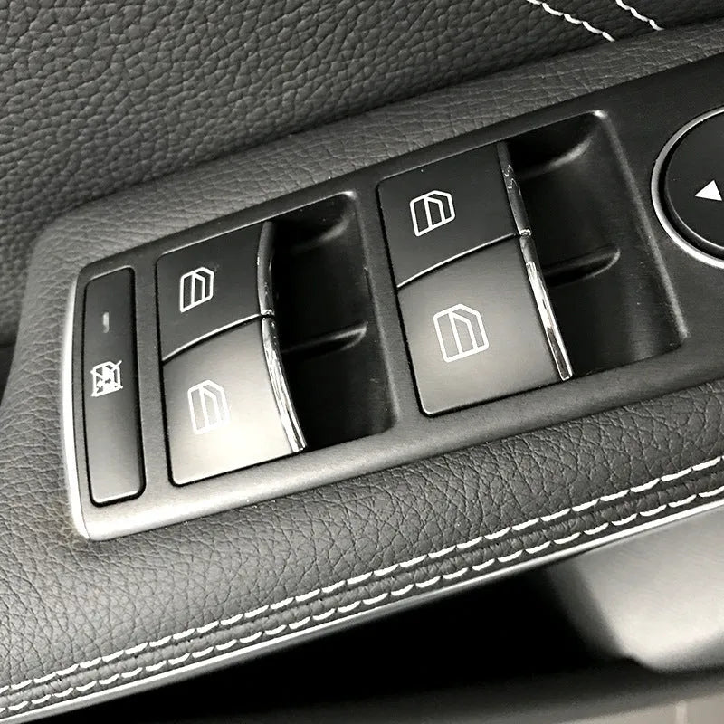 Black glitter decorative sticker for car window lift button on ABS plastic backing.